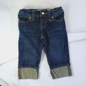 ⭐ Old Navy Classic Girls Capri Cuffed Cotton Denim Jeans Adjustable Waist sz 5